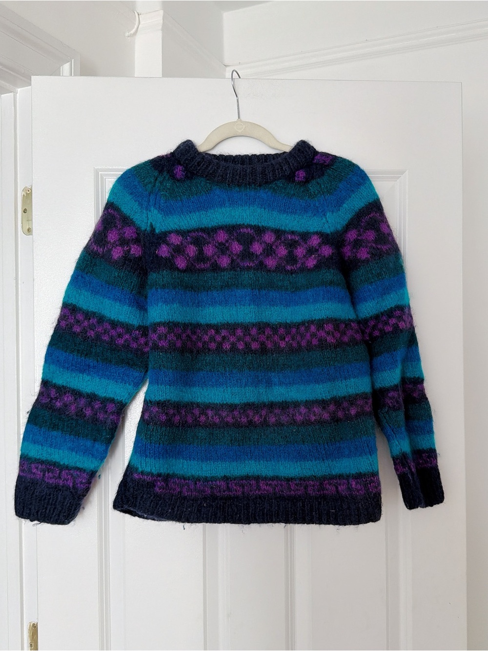 Striped Teal & Purple Cozy Crewneck Sweater - Women